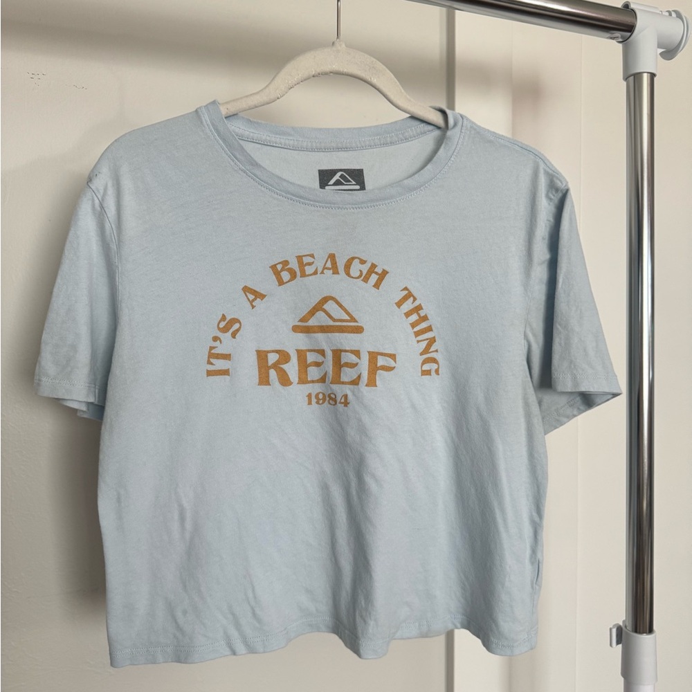 Reef Light Blue Crop Top with Gold Print